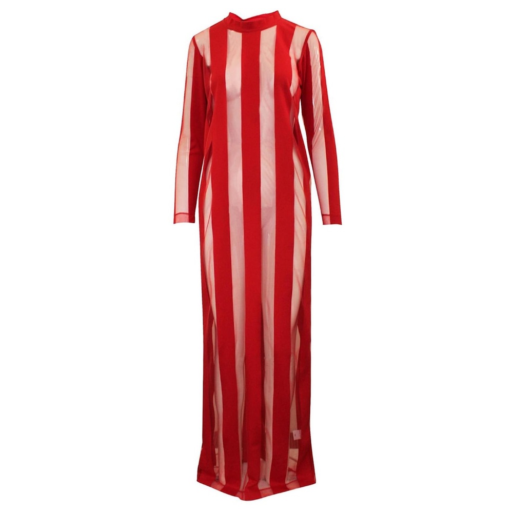 Sheer Red Striped Dress